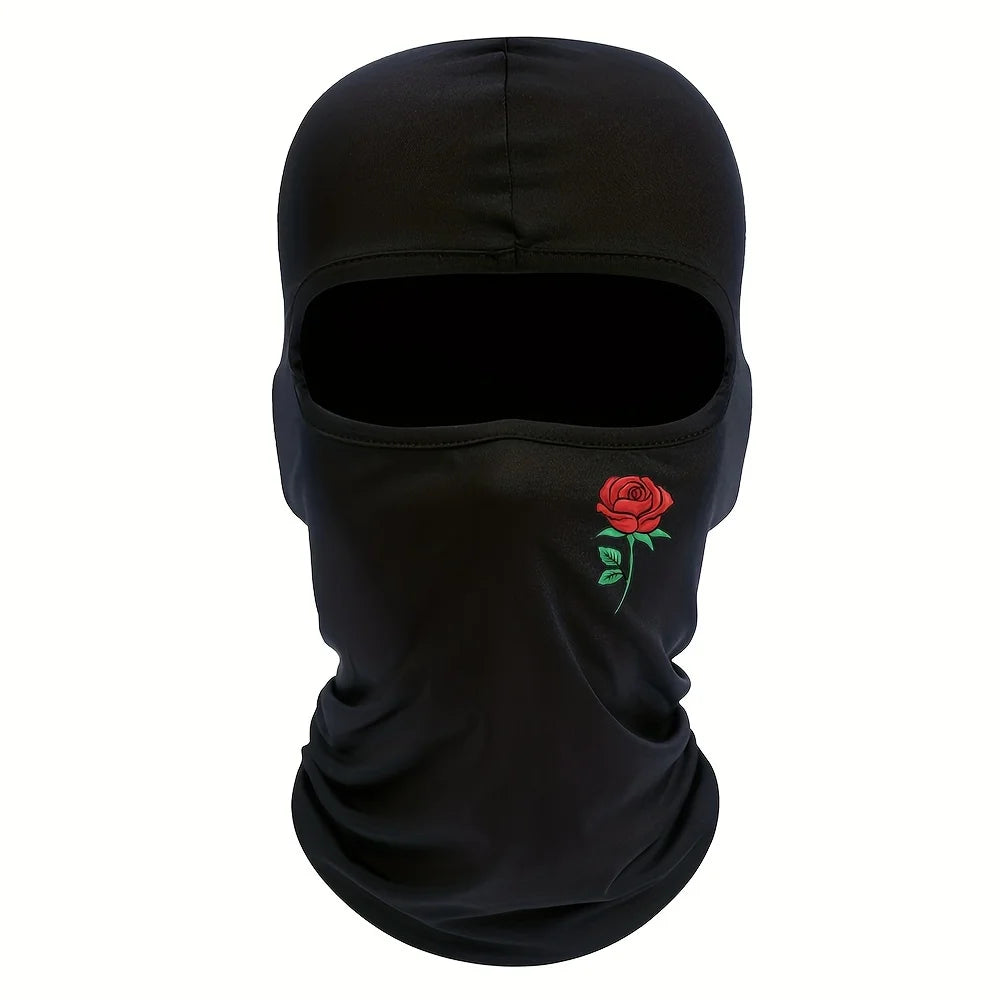 Rose printed balaclava hat windproof and sun resistant ski mask suitable for outdoor cycling and travel