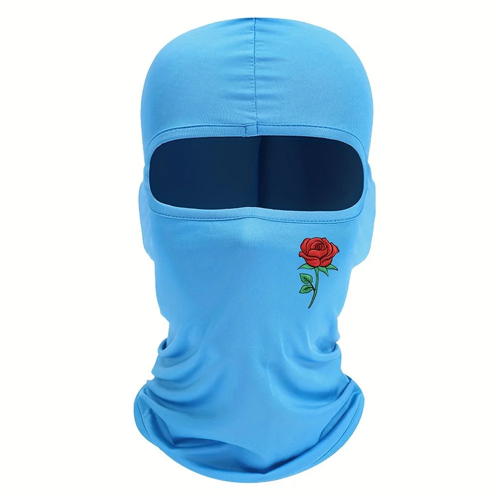 Rose printed balaclava hat windproof and sun resistant ski mask suitable for outdoor cycling and travel