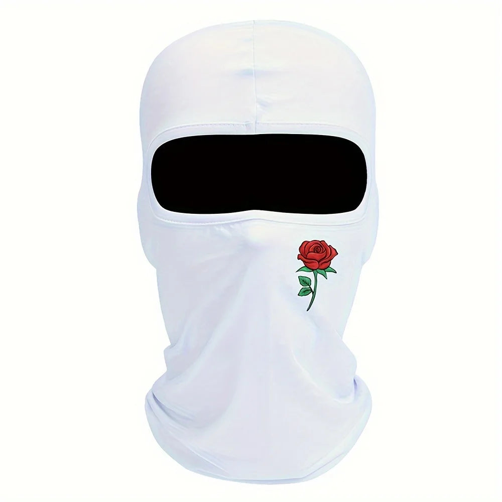 Rose printed balaclava hat windproof and sun resistant ski mask suitable for outdoor cycling and travel