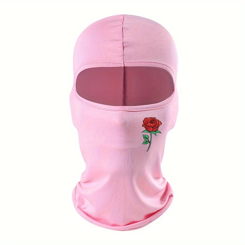 Rose printed balaclava hat windproof and sun resistant ski mask suitable for outdoor cycling and travel