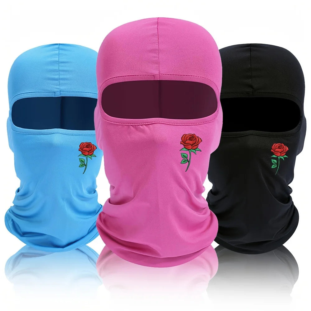 Rose printed balaclava hat windproof and sun resistant ski mask suitable for outdoor cycling and travel