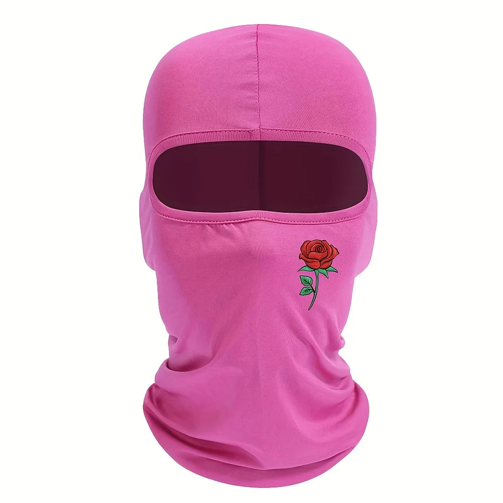 Rose printed balaclava hat windproof and sun resistant ski mask suitable for outdoor cycling and travel